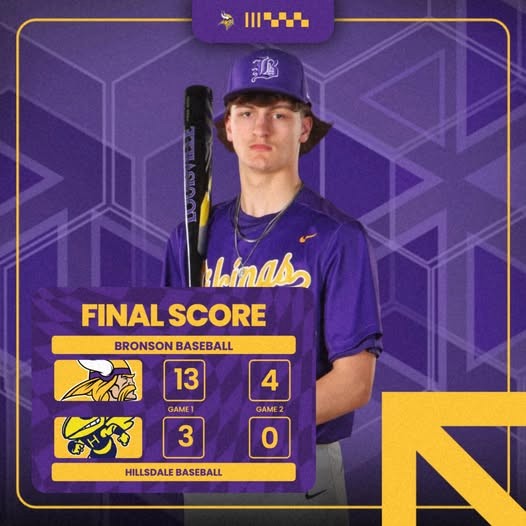 Bronson wins two baseball games against Hillsdale
